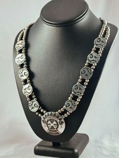 Native American Hopi Made Shalako and Parrot Overlay Necklace--Vintage 