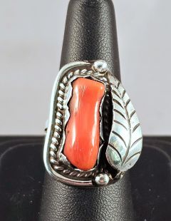 Native American Navajo Made Ring with Coral--Vintage