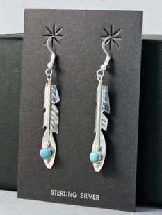 Native American Navajo Made Sterling Silver Eagle Feather Earrings