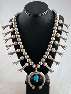 Native American Navajo Made Navajo Pearls Necklace with Naja--Vintage