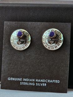 Native American Navajo Made Sunface Earrings with Sugilite--Vintage 