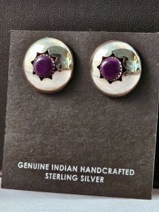 Native American Navajo Made Shadowbox Earrings with Sugilite--Vintage 