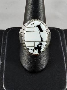 Native American Navajo Made Ring with White Buffalo Turquoise 