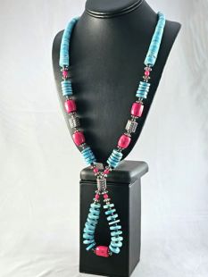 Native American Navajo Made Turquoise and Coral Necklace