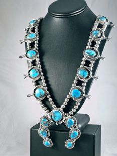 Vintage Native American Navajo Made Squash Blossom Necklace 