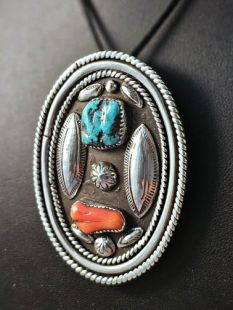 Vintage Native American Navajo Made Pin/Pendant with Turquoise and Coral