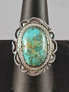Native American Navajo Made Ring with Turquoise--Vintage  