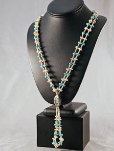 Native American Santo Domingo Made Spiny Oyster and Turquoise Necklace--Vintage 
