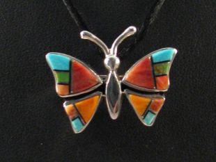 Native American Navajo Made Butterfly Pin/Pendant with Multistones