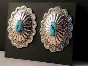 Vintage Native American Navajo Made Concha Earrings with Turquoise