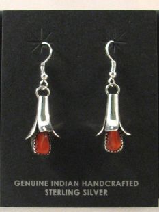 Native American Navajo Made Squash Blossom Earrings with Coral