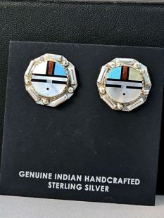 Native American Zuni Made Earrings with Sunface (Zia)