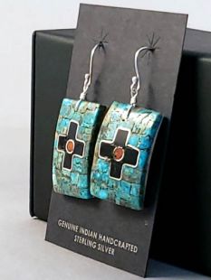 Native American Santo Domingo Made Multistone Earrings on Shell