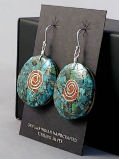 Native American Santo Domingo Made Multistone Earrings on Shell