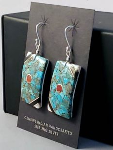 Native American Santo Domingo Made Multistone Earrings on Shell