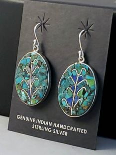 Native American Santo Domingo Made Multistone Earrings with Corn Plant