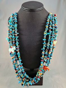 Native American Santo Domingo Made Turquoise and Multistone Four-Strand Necklace