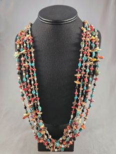 Native American Santo Domingo Made Five-Strand Treasure Necklace