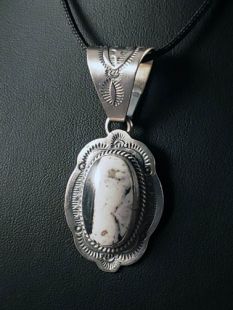 Native American Navajo Made Pendant with White Buffalo Turquoise