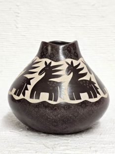 Native American Santa Clara Handbuilt and Handetched Pot with Horses