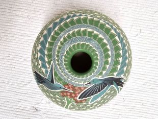 Mata Ortiz Handbuilt and Handpainted Seed Pot with Hummingbirds