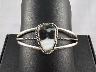Native American Navajo Made Cuff Bracelet with White Buffalo Turquoise