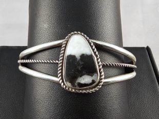 Native American Navajo Made Cuff Bracelet with White Buffalo Turquoise