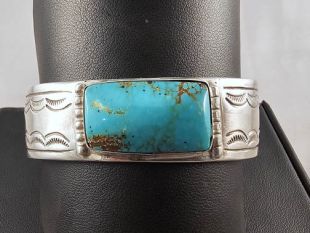 Native American Navajo Made Cuff Bracelet with Royston Turquoise