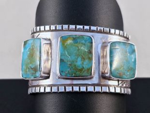 Native American Chippewa and Sioux Made Cuff Bracelet with Turquoise