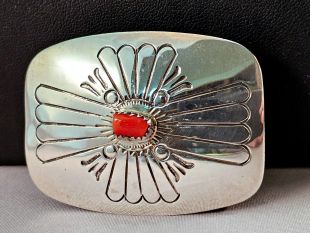 Native American Navajo Made Buckle with Coral