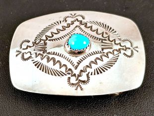 Native American Navajo Made Buckle with Turquoise