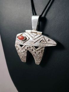 Native American Navajo Made Bear Pendant with Coral