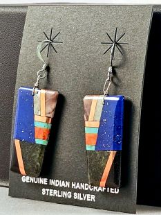 Native American Santo Domingo Made Multistone Earrings on Jet