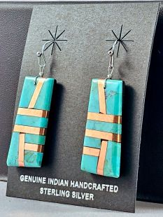 Native American Santo Domingo Made Turquoise Earrings on Jet