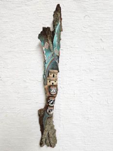 Native American Laguna Carved Longhair and Pots Wall Hanging Sculpture