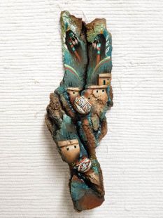 Native American Laguna Carved Longhair and Pots Wall Hanging Sculpture