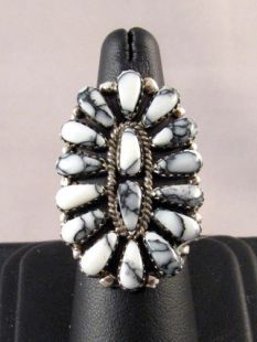 Native American Navajo Made Ring with White Buffalo Turquoise 