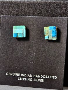 Native American Hopi Made Cottonwood Earrings with Turquoise
