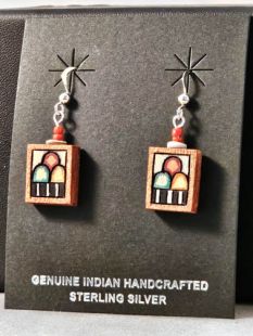 Native American Hopi Made Cottonwood Earrings with Hopi Clouds