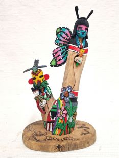 Native American Hopi Carved Butterfly Maiden and Hummingbird Sculpture
