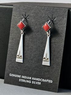 Native American Navajo Made Earrings with Coral 