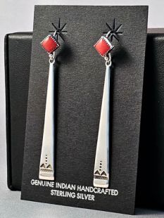 Native American Navajo Made Earrings with Coral 