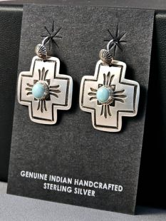 Native American Navajo Made Cross Earrings with Turquoise