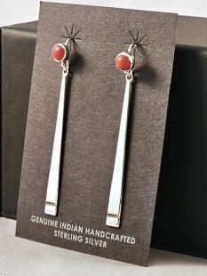 Native American Navajo Made Earrings with Coral 