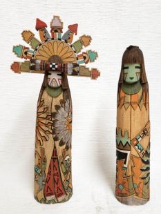 Native American Hopi Carved Butterfly Maiden and Butterfly Boy Sculptures