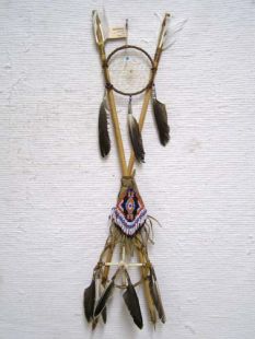 Native American Made 4-Way Crossed Arrows with Beaded Pouch