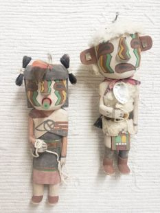 Old Style Hopi Carved Heheya and Heheya Mana Traditional Messenger Katsina Dolls