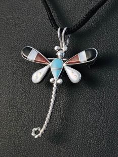 Native American Zuni Made Pin/Pendant with Dragonfly 