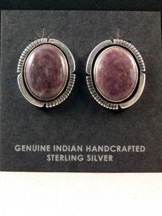 Vintage Native American Navajo Made Earrings with Lavender Sugilite--Clip-ons