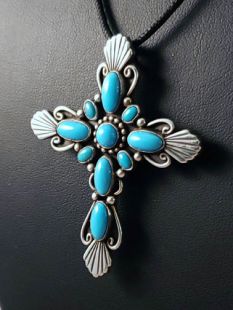 Native American Navajo Made Cross with Turquoise